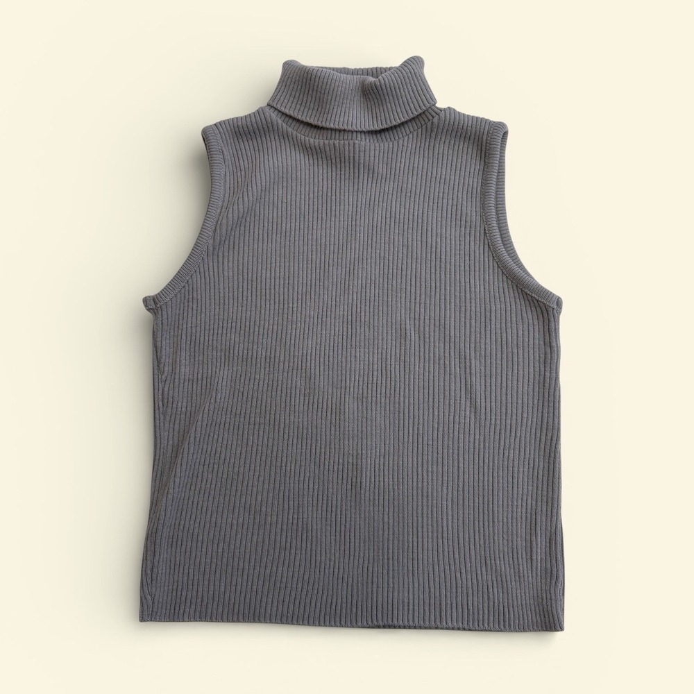 Vintage JR Rappers Ribbed Sleeveless Turtleneck Top Pear Gray USA Women's‎ L